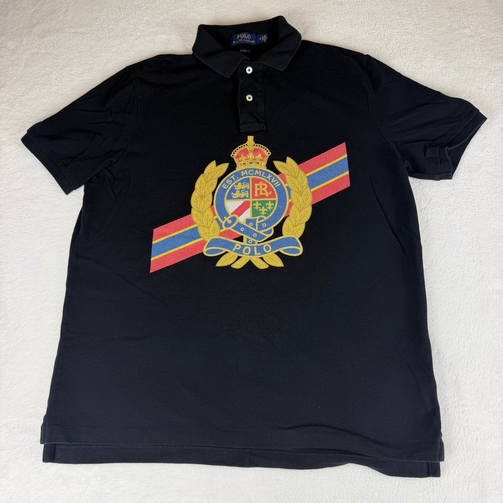 Polo Ralph Lauren Mens Medium Classic Fit Crest  Polo Shirt Black Big Pony